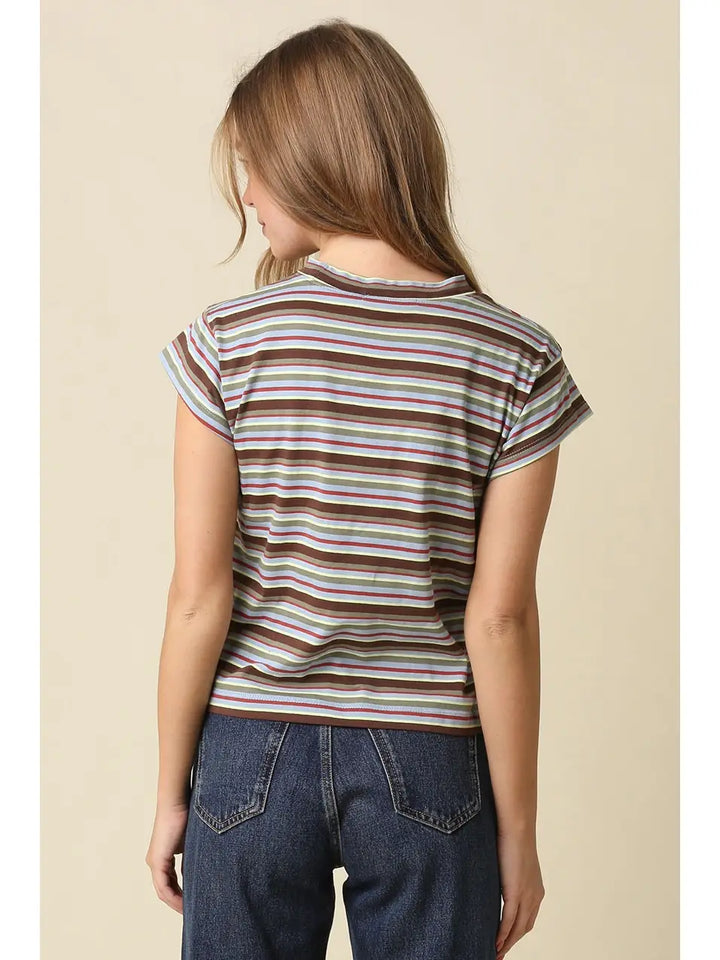Lizz Stripe Mock Neck Tee
