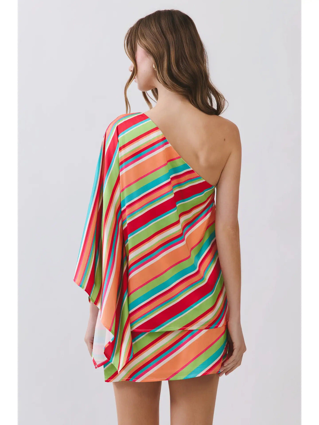 Diagonal Stripe One Shoulder Blouse