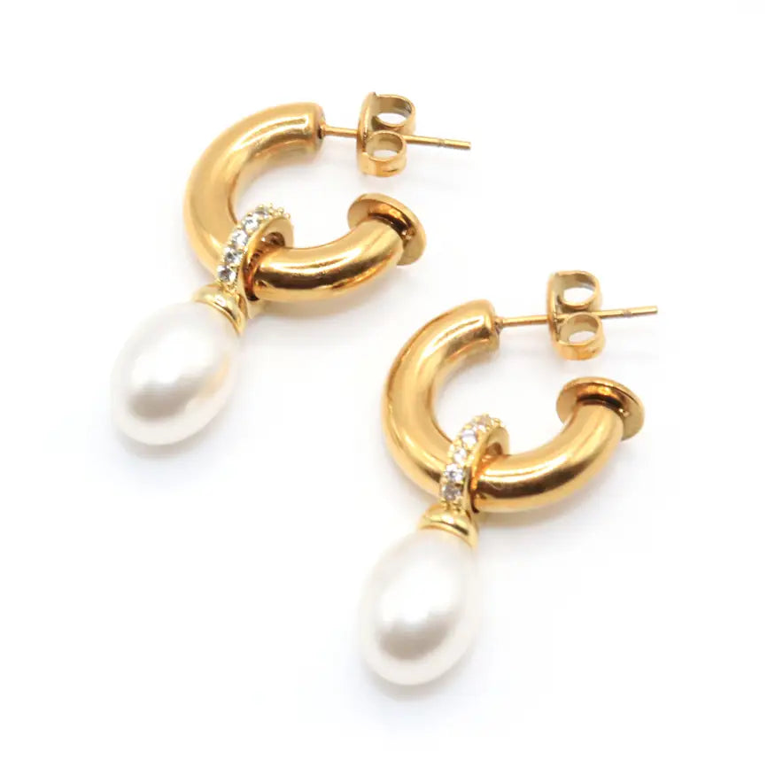 Classic Gold and Pearl Earrings Hoops with Modern Sparkle