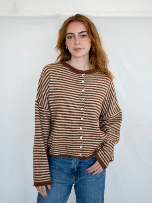 Piper Cardigan - Brown Mini Striped