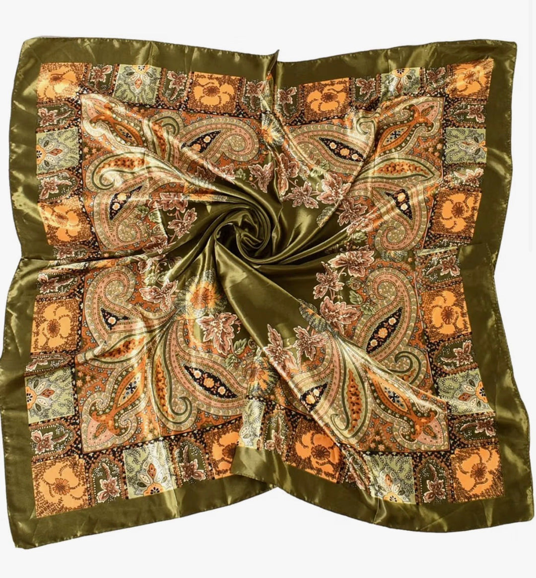 Olive Paisley Silk Bandana