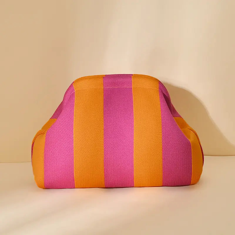 Color-Block Striped Knit Cosmetic Bag Knit Clutch Bag