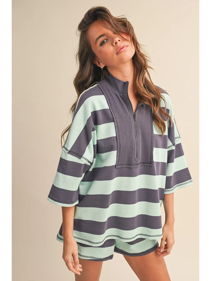 Striped Half Zip Top