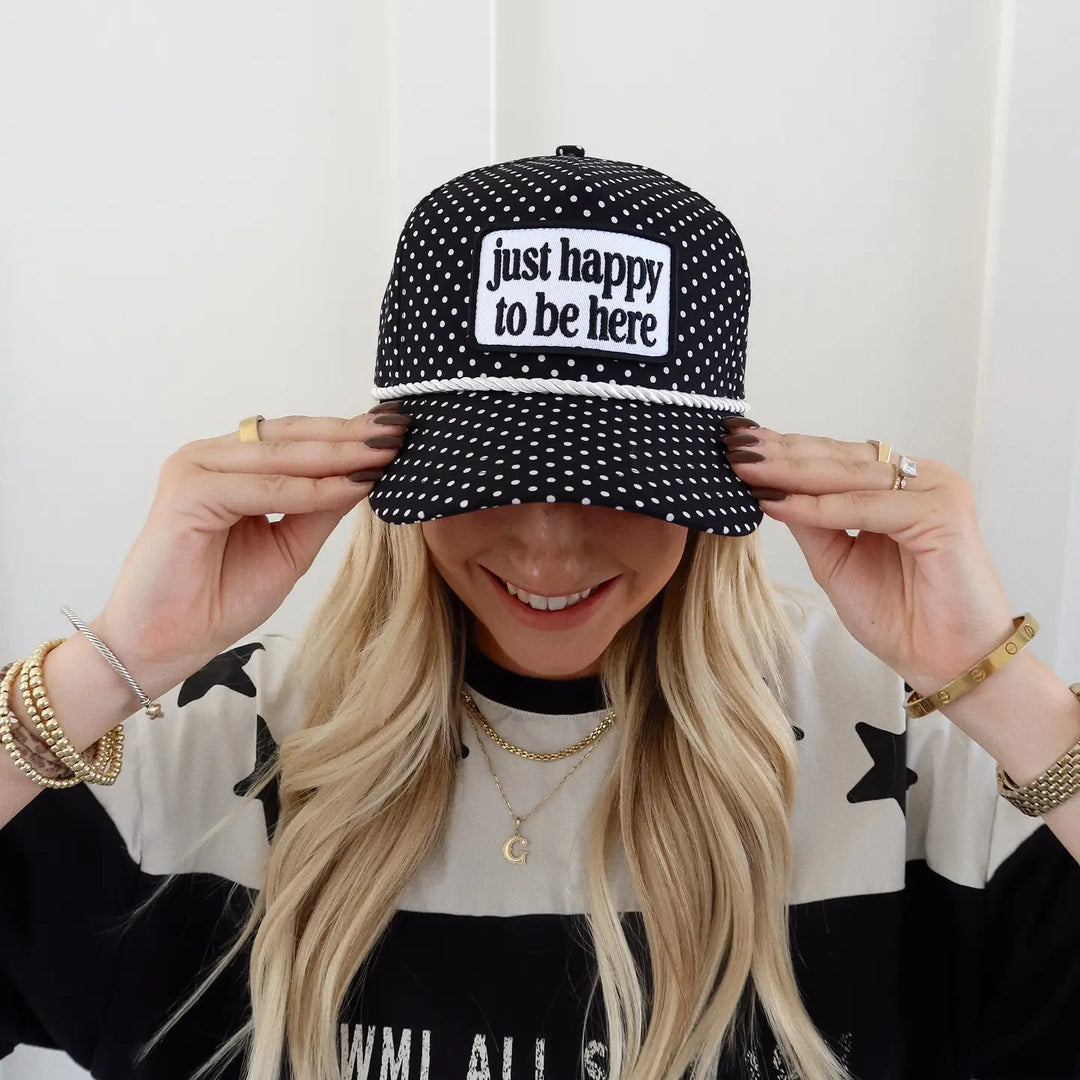 Just Happy To Be Here Polka Dot Patch Hat Game Day Hat