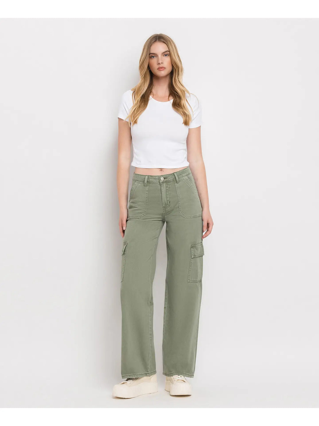 High Rise Utility Cargo Wide Leg Jeans