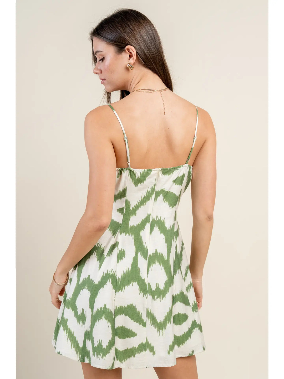 Green Abstract Poly Linen Print Mini Dress