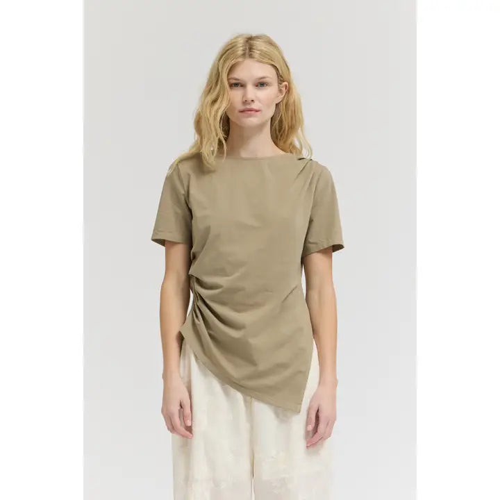 Light Olive Asymmetric Jersey Top