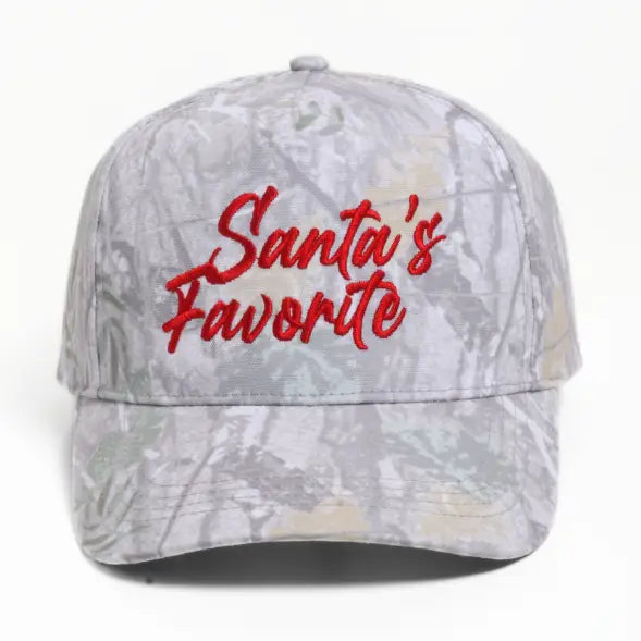 Santa's Favorite Embroidered Wood Print Camo 5 Panel Cap