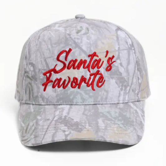 Santa's Favorite Embroidered Wood Print Camo 5 Panel Cap