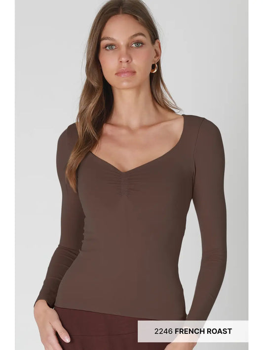Clean Line Shirred Long Sleeve Top
