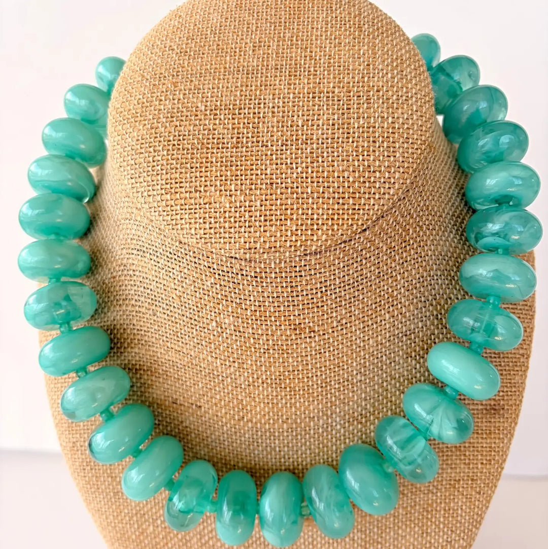 The Rory — Aqua Green Large Rondelle Beaded Necklace