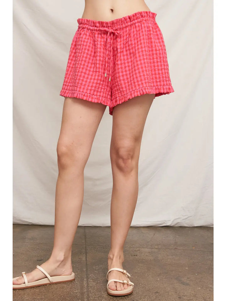 Ruffle Trim Plaid Shorts