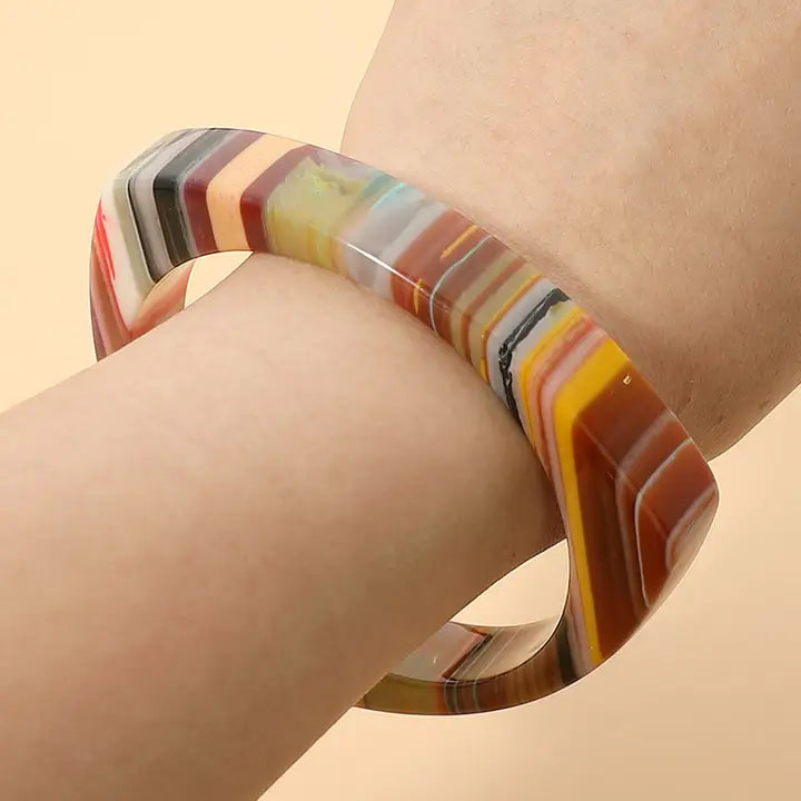 Geometric Striped Resin Triangle Bangle Bracelet