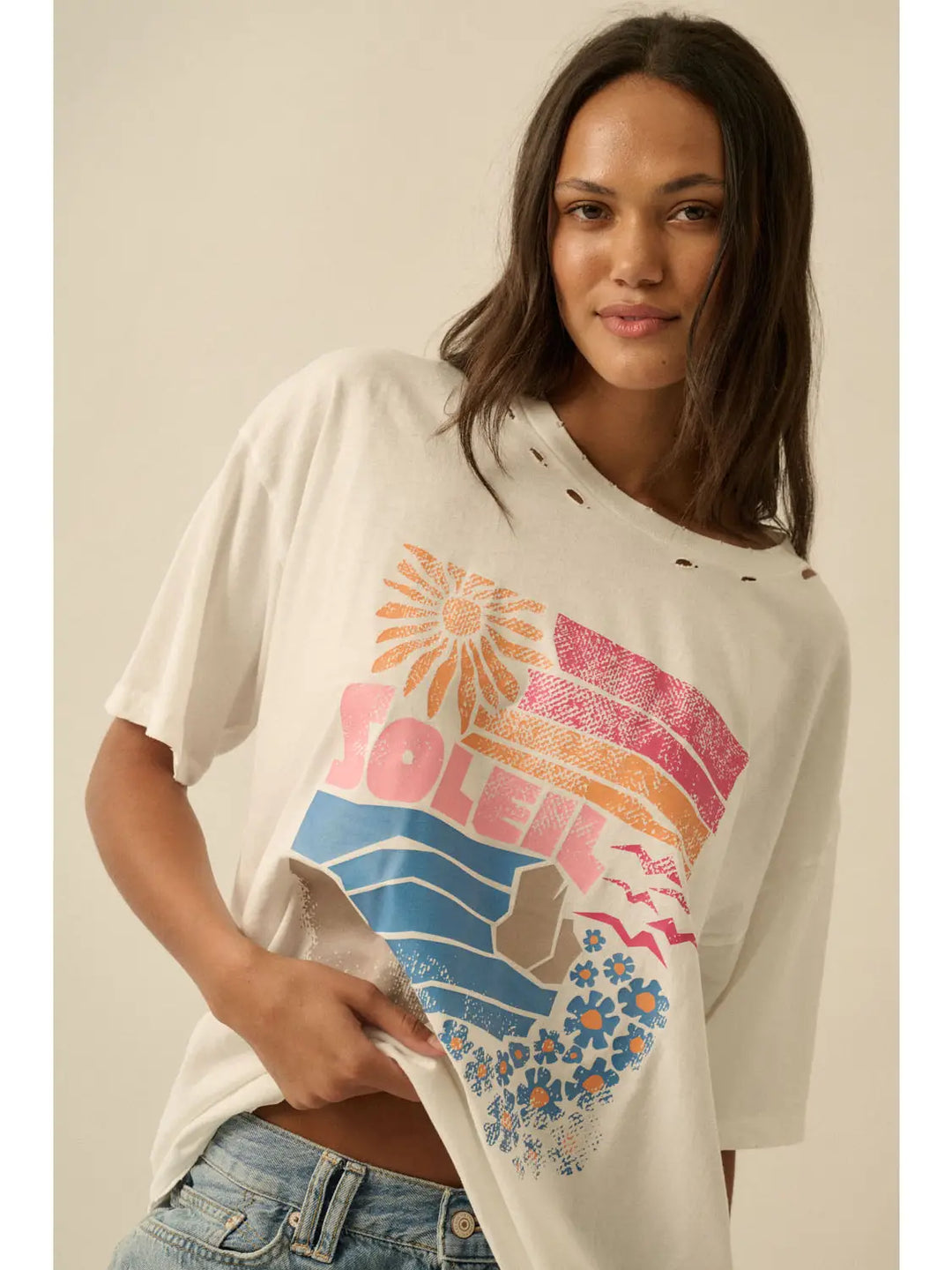 Soleil Beach Distressed Oversize Graphic Tee