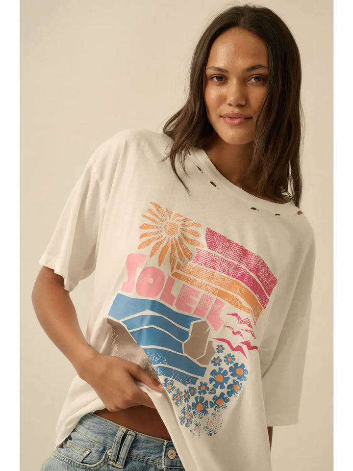 Soleil Beach Distressed Oversize Graphic Tee