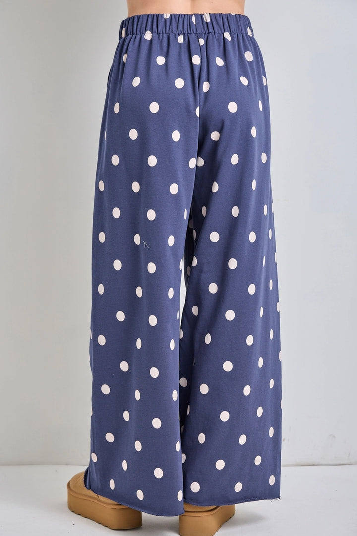 Polka Dot Print Wide-Leg Knit Lounge Pants