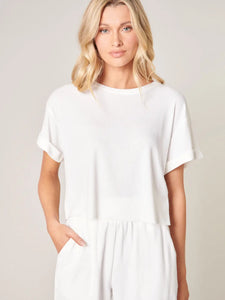 White Ribbed Knit Boxy Crop Top
