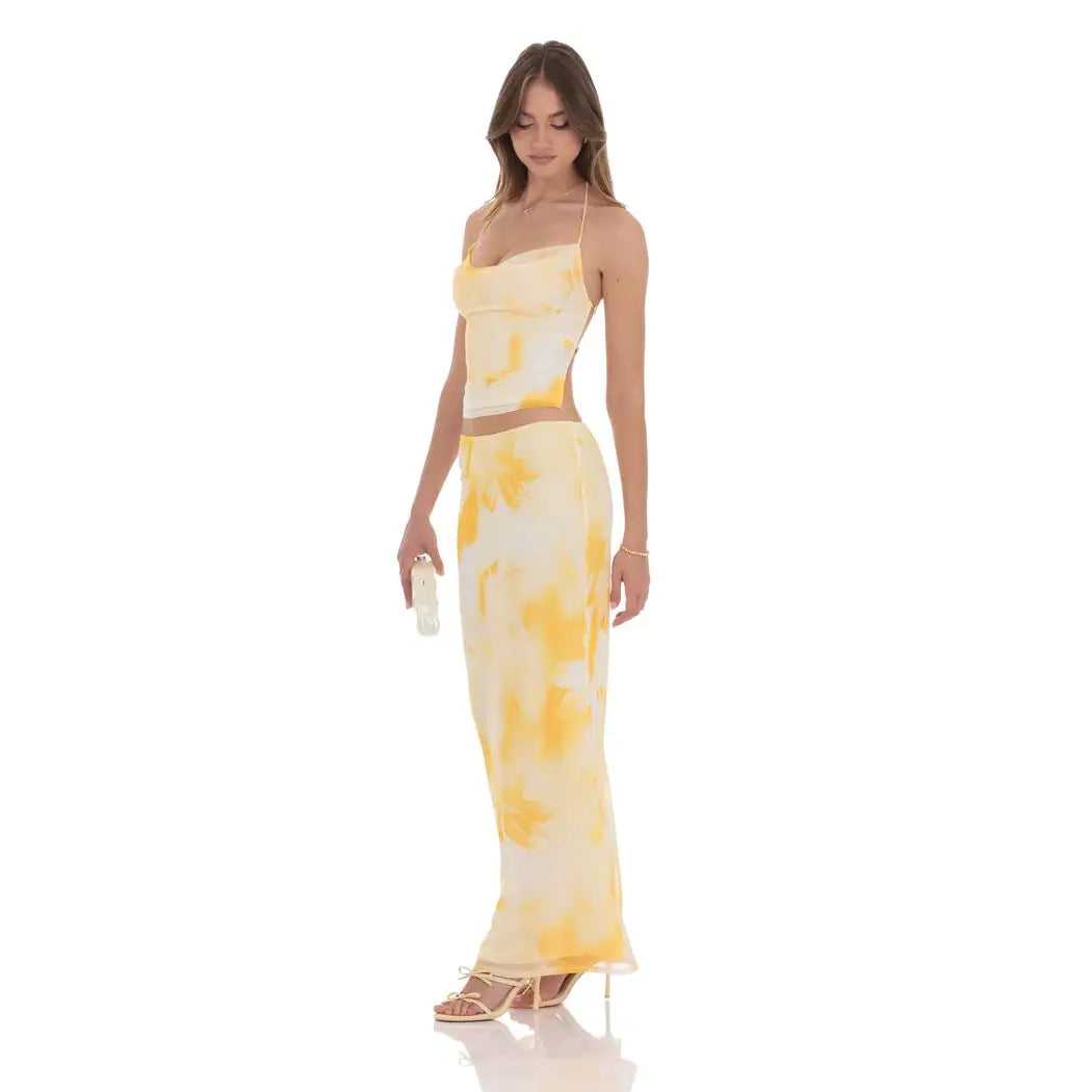 Yellow Mesh Maxi Skirt