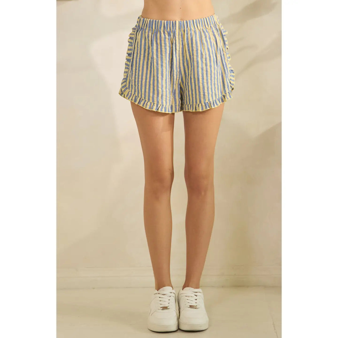 Striped Ruffle Detail Shorts