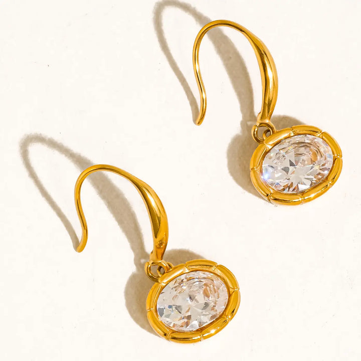 Rebekah 18K Gold Non-Tarnish Oval Cz Earrings