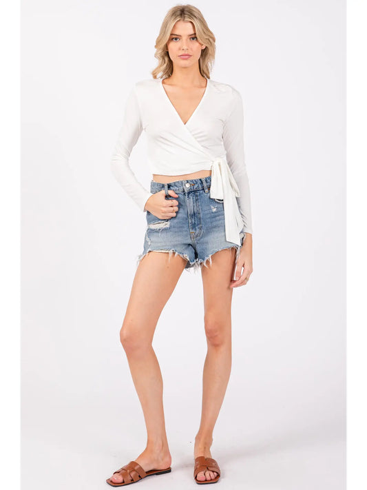 Butter Soft Wrap Self Tie Detail Top