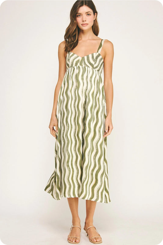 Wavy Striped Satin Midi Dress