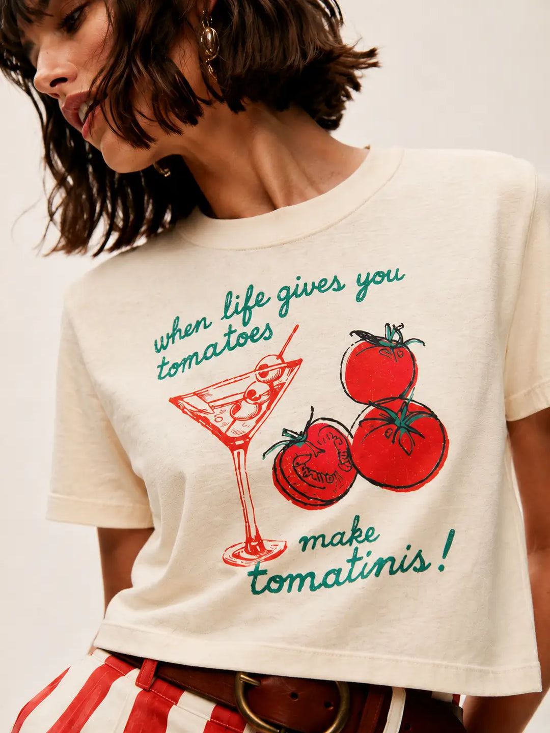 Make Tomatinis Tomato Cropped Ivory T-Shirt