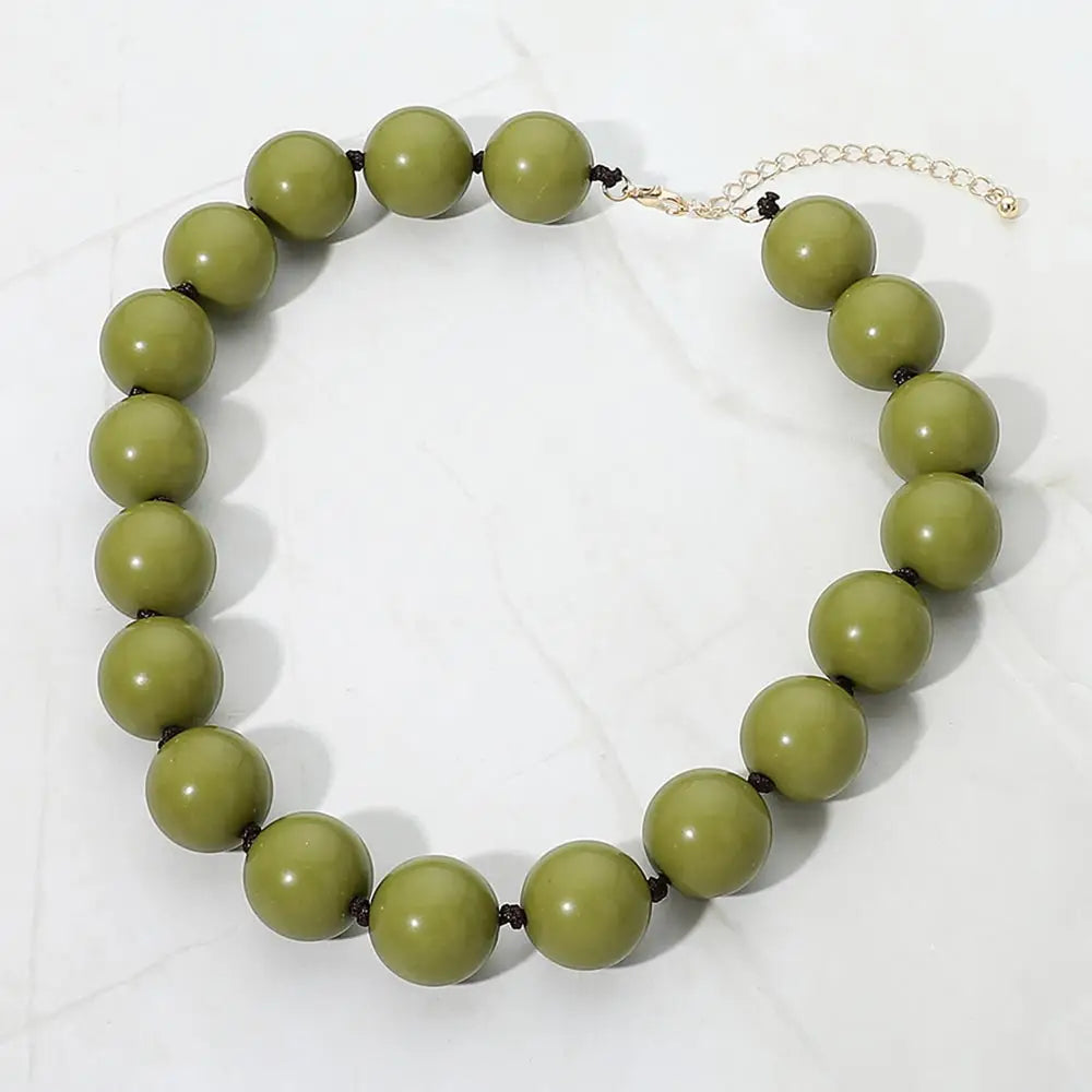 Olive Chunky Beaded Necklace