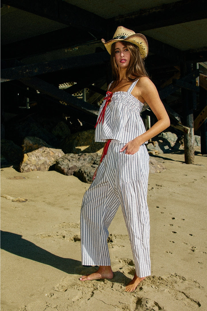 Contrast Drawstring Detail Stripe Print Pants