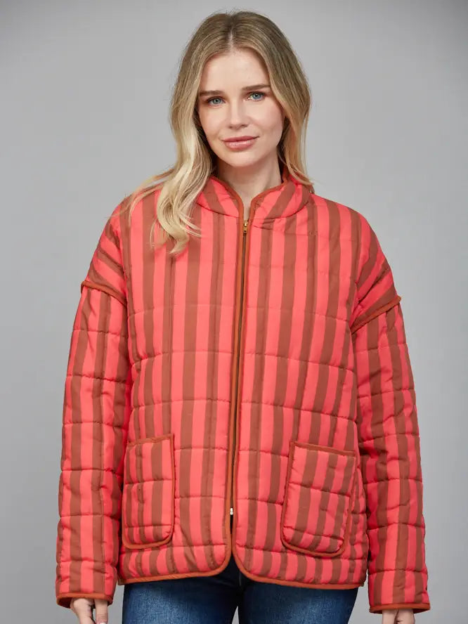 Stripe Print Quilted Oversized Jacket