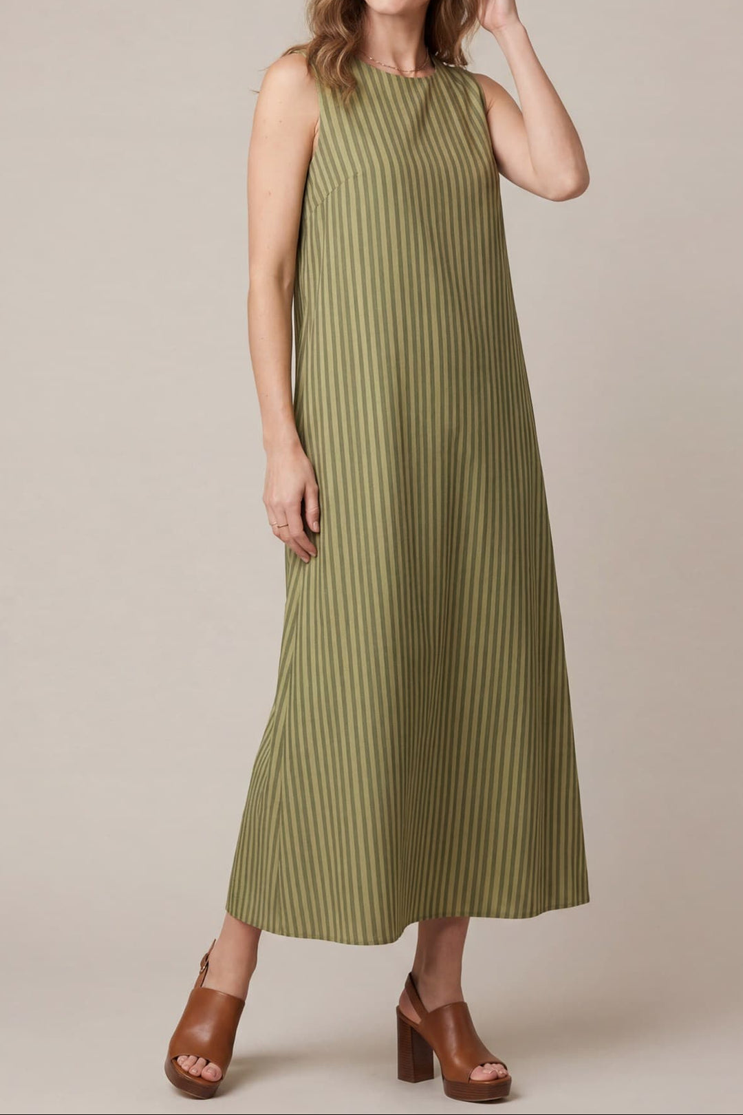 Olive Monochrome Striped Maxi