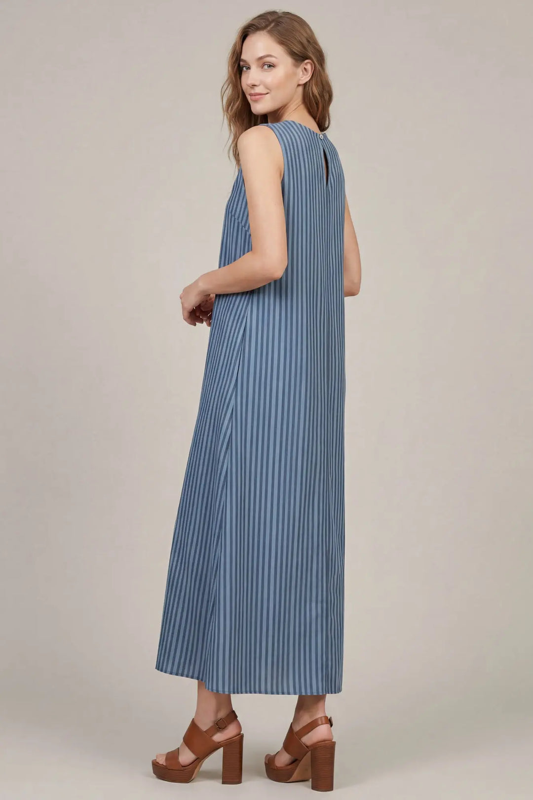 Blue Monochrome Striped Maxi