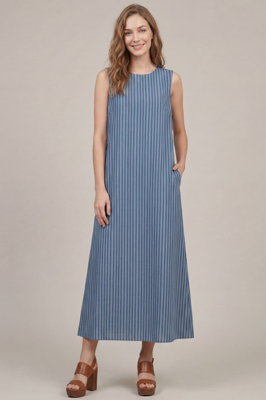 Blue Monochrome Striped Maxi