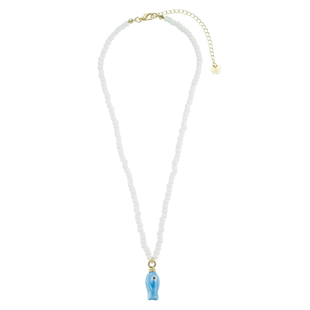 Ceramic Sardine with White Seedbead Necklace