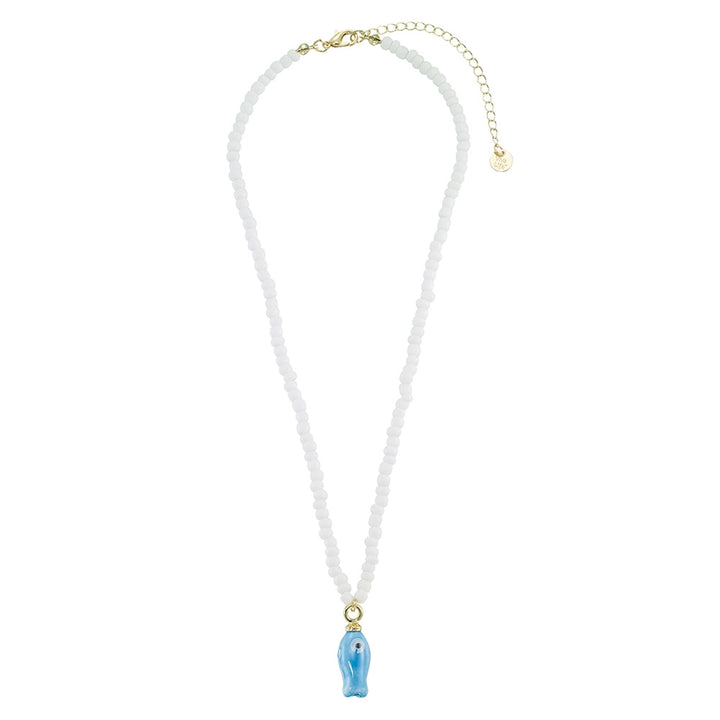 Ceramic Sardine with White Seedbead Necklace