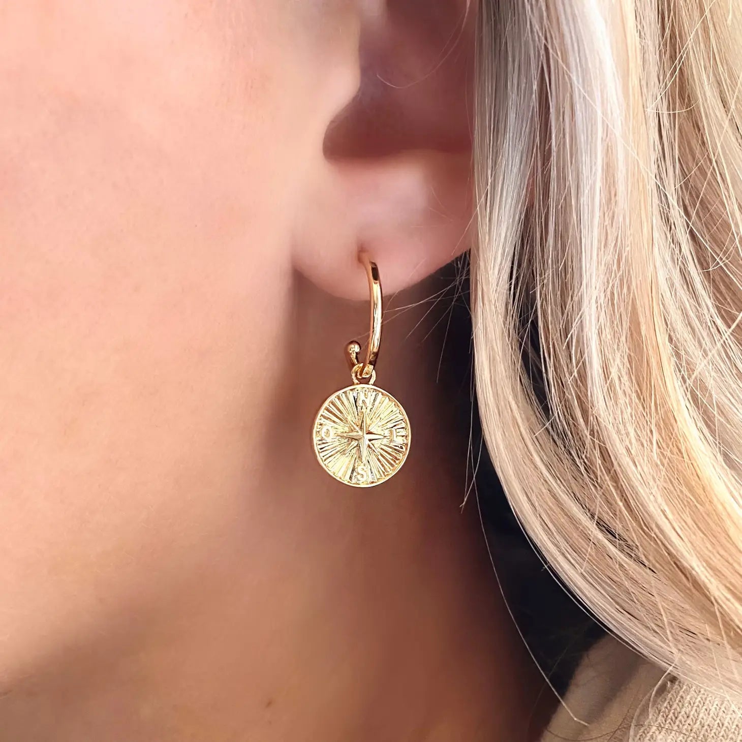 Compass 18K Gold Filled Hoops