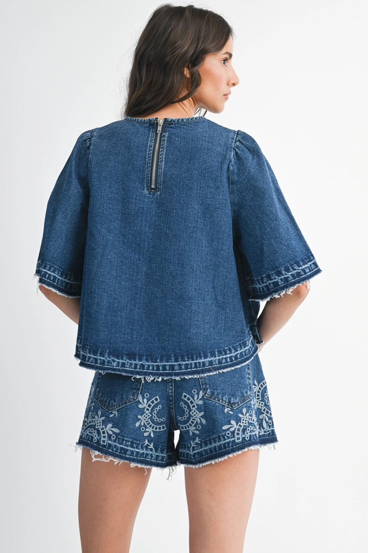 Embroidered Denim Top