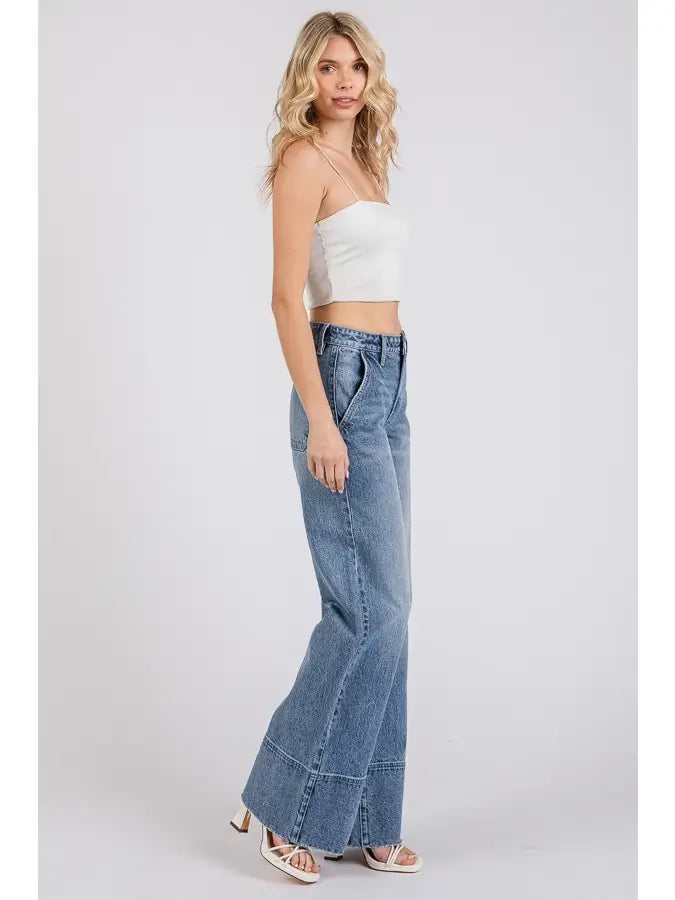 High Rise Comfort Stretch Trouser Wide Leg Jeans