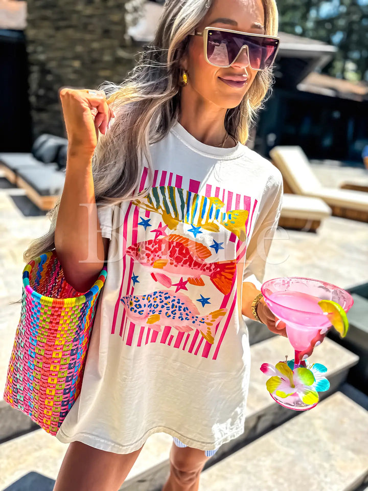Preppy Fish Graphic Tee On Ivory