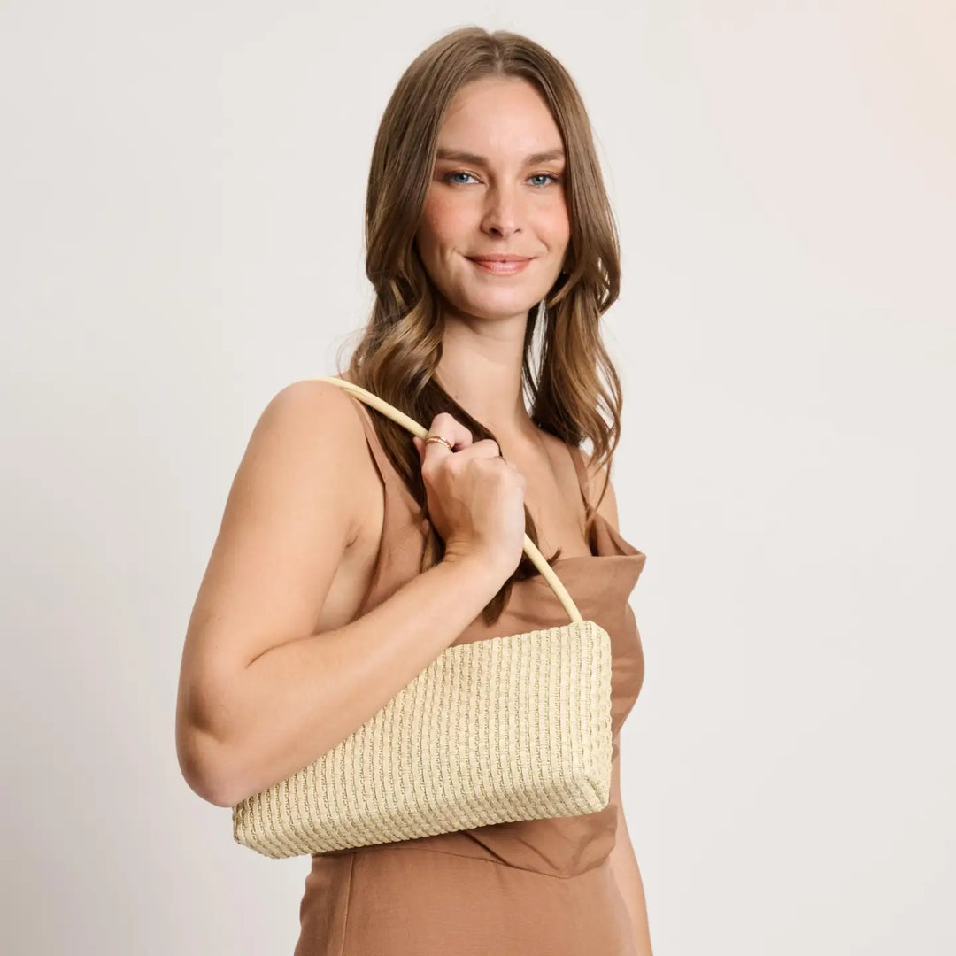 Cream Woven Shoulder Bag