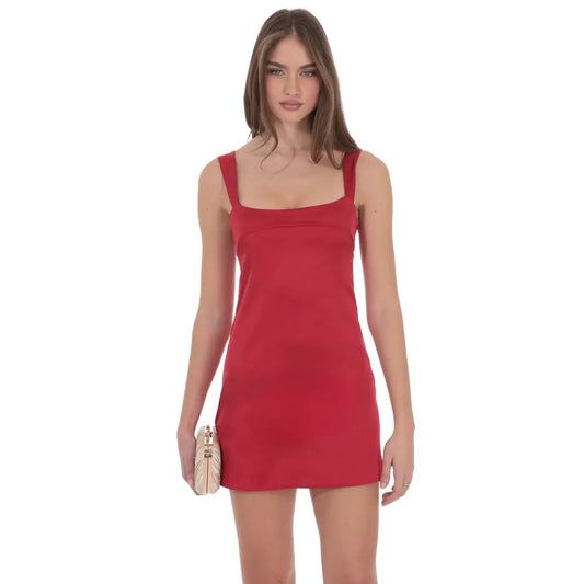 Satin Shift Dress in Red