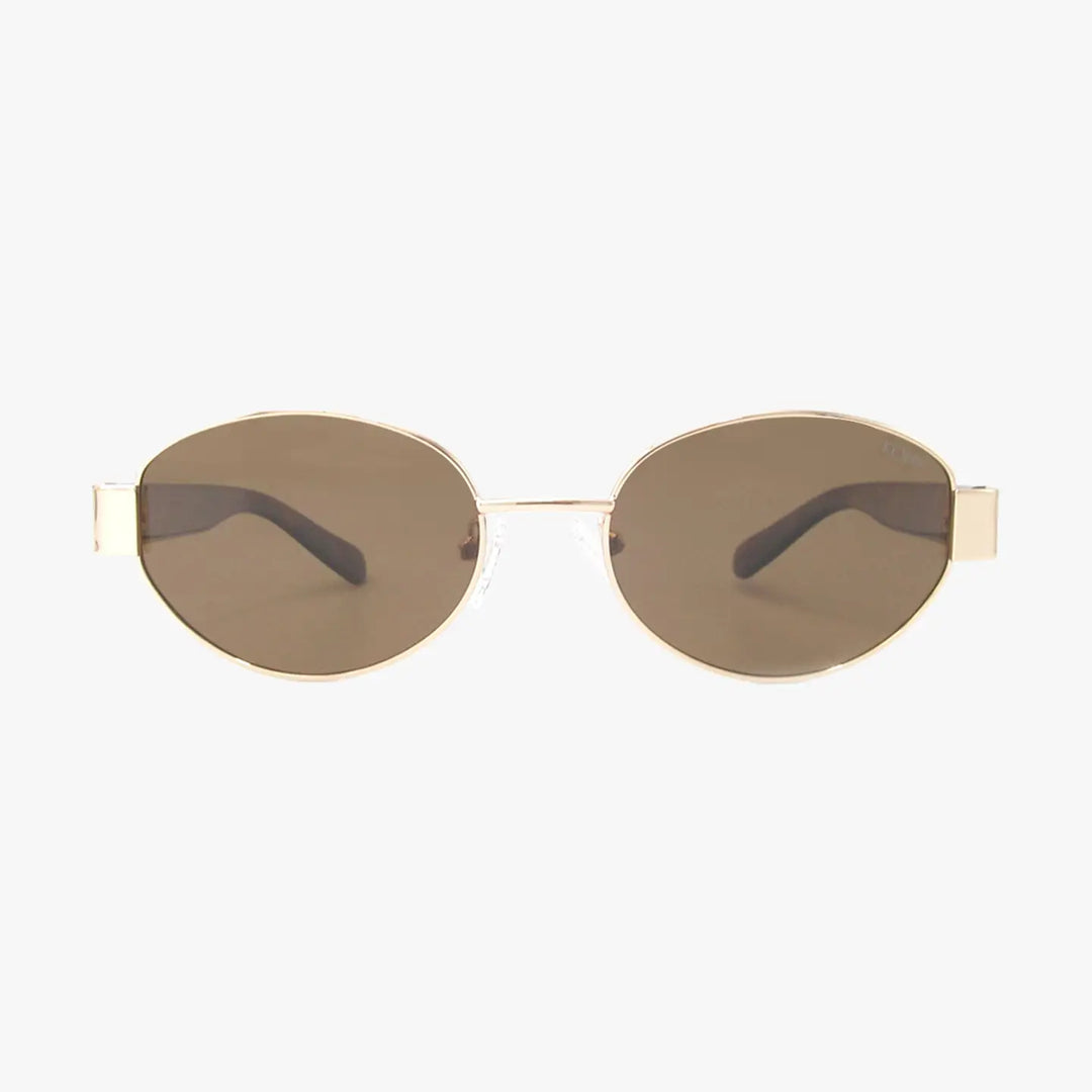 Coco Amber Polarized Oval Metal Fashion Sunglasses