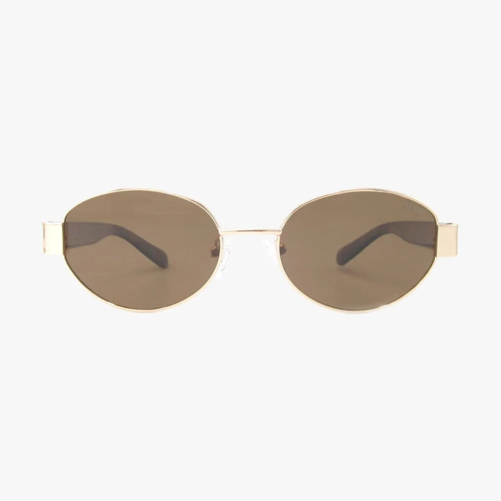 Coco Amber Polarized Oval Metal Fashion Sunglasses