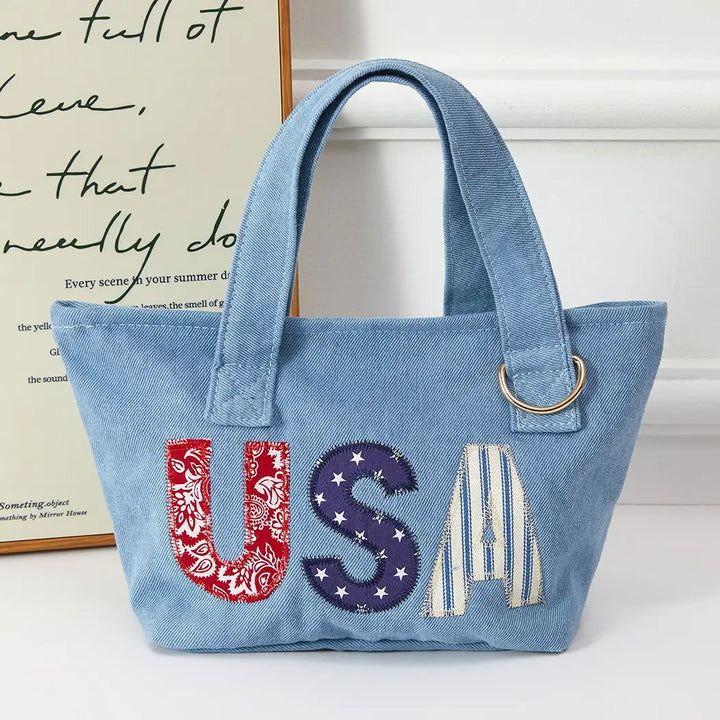 USA Fabric Letter Mini Tote with Key Ring Holder