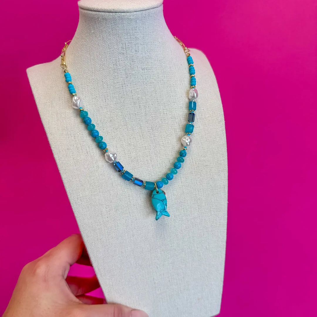 Fish Charm Necklace - Turquoise