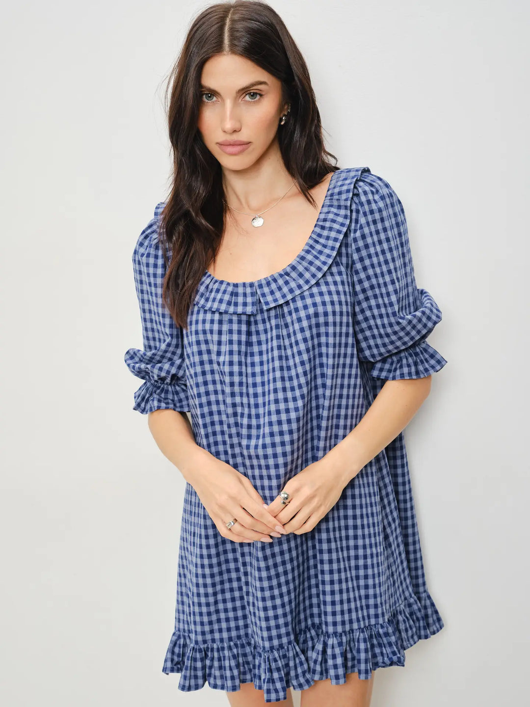 Barron Cotton Gingham Babydoll Dress