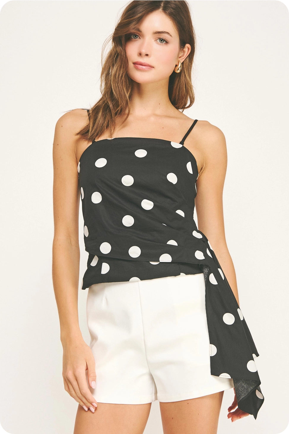 Draped Pleat Detail Polka Corset Tube Top