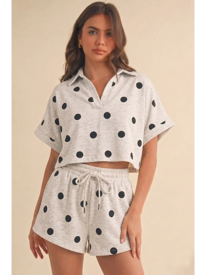 Polka Dot Collared Crop