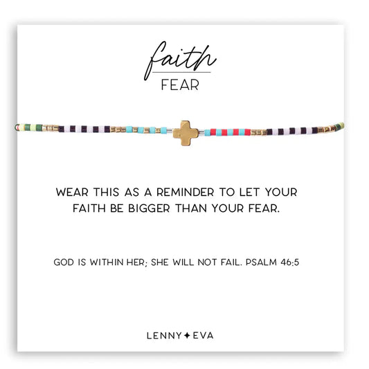 Faith Over Fear Beaded Cord Bracelet with Cross