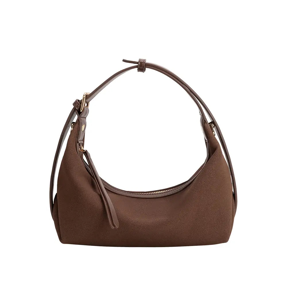 Lilith Brown Vegan Suede Top Handle Bag - Melie Bianco